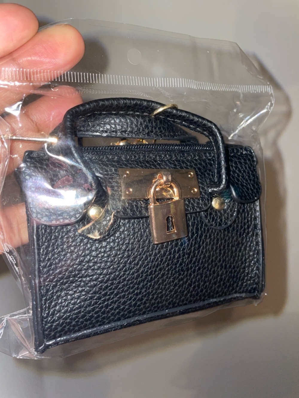Black Pebbled Leather Mini Satchel Charm - Picture 4 of 9